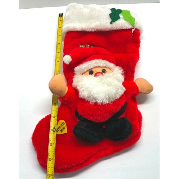 Musical Santa Claus Christmas Stocking Holiday Decor Red Plush 15" Long - Picture 7 of 9